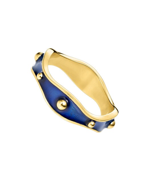 Imagen 0 de Anillo Rush de plata bañado en oro de 18kt con esmalte azul