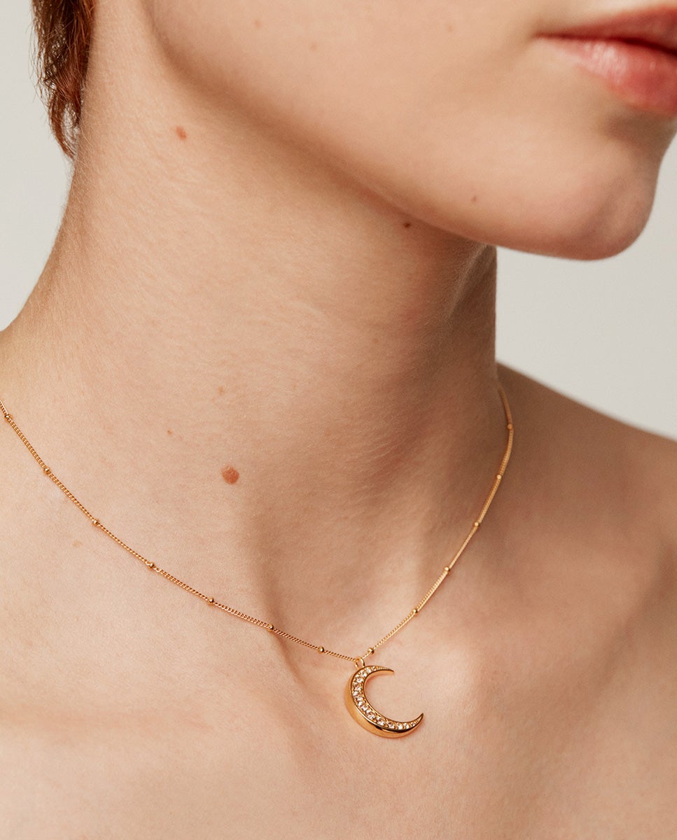 Cadena con colgante de plata 925 bañada en oro amarillo de 18k con luna y topacios blancos - Aristocrazy - Blanco Blanco-2