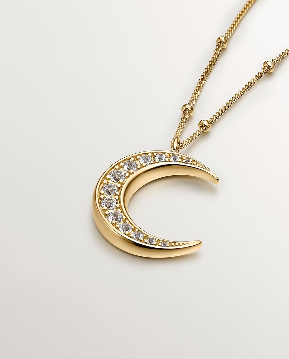Cadena con colgante de plata 925 bañada en oro amarillo de 18k con luna y topacios blancos - Aristocrazy - Blanco Blanco-3