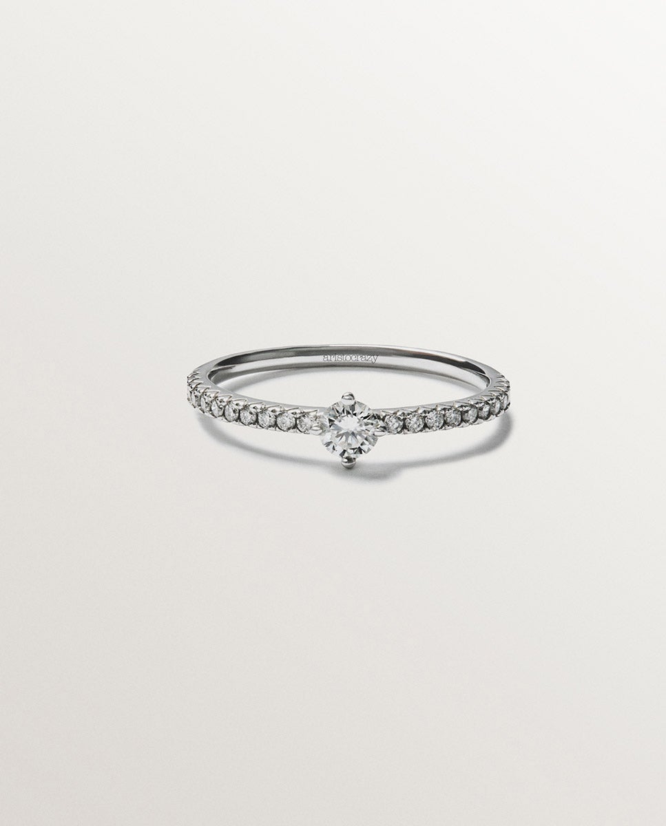Anillo de oro blanco de 18k con brazo de diamantes y diamante central 0,23 cts - Aristocrazy - Plata Plata-2
