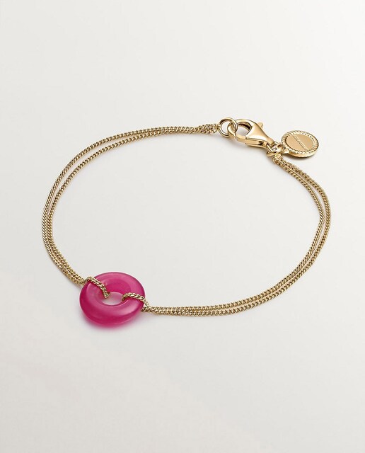 Imagen 0 de Pulsera de plata 925 bañada en oro amarillo de 18K con jade rojo