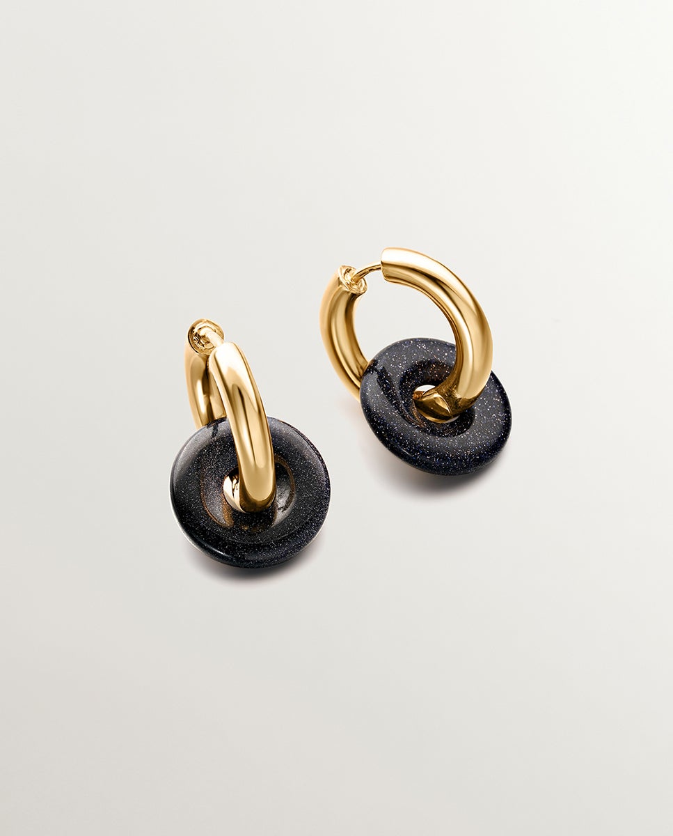 Pendientes de aro de plata 925 bañada en oro amarillo de 18k con arenisca - Aristocrazy - Azul Azul-1