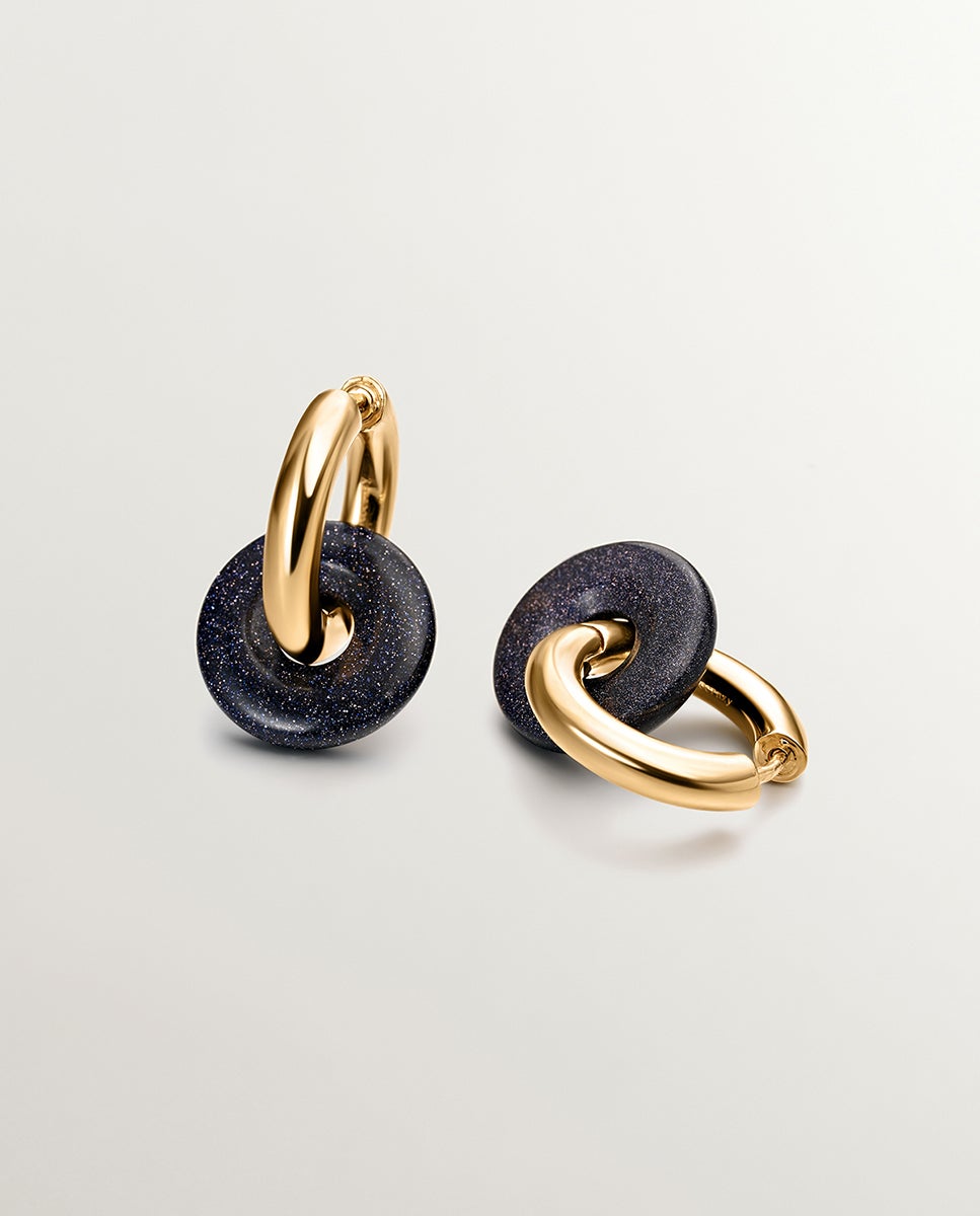 Pendientes de aro de plata 925 bañada en oro amarillo de 18k con arenisca - Aristocrazy - Azul Azul-3