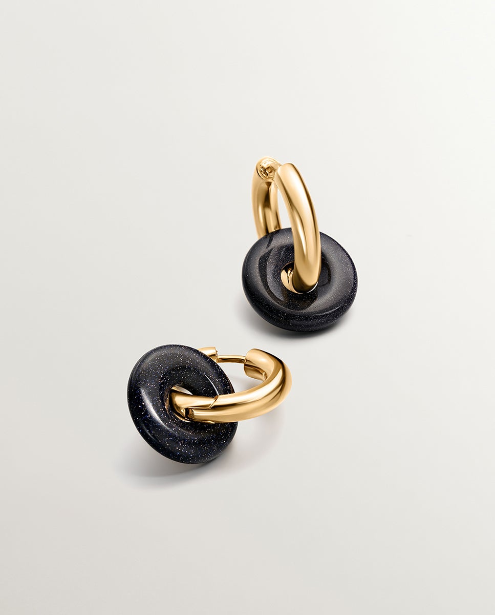 Pendientes de aro de plata 925 bañada en oro amarillo de 18k con arenisca - Aristocrazy - Azul Azul-5