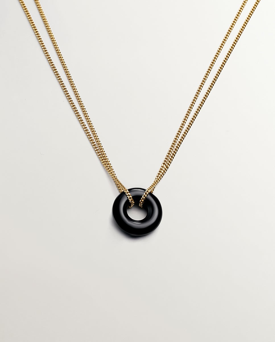 Imagem 0 de Colar de Prata Banhada em Ouro de 18K com Ónix Preto