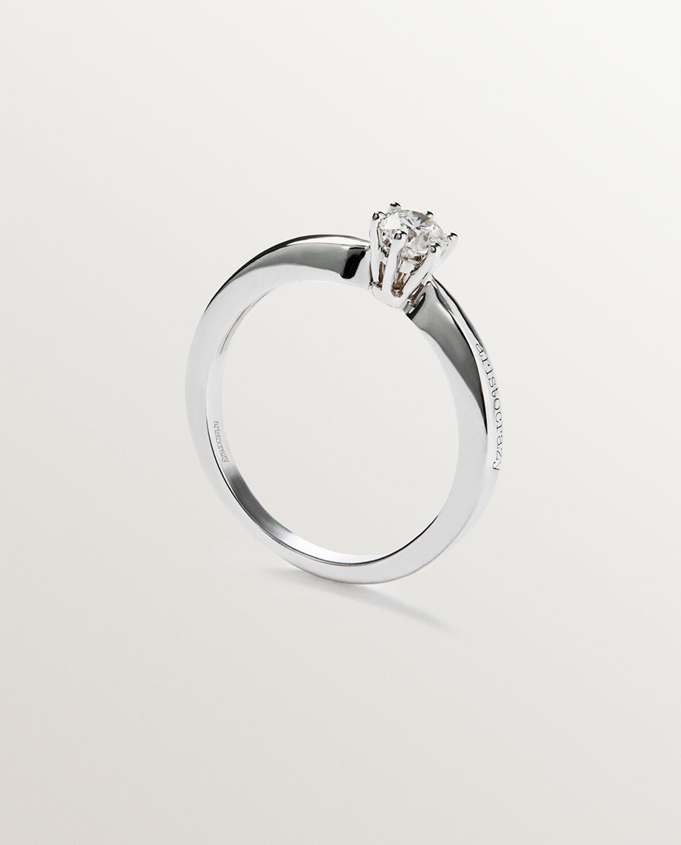 Anillo solitario de oro blanco de 18k con diamante 0,2 cts - Aristocrazy - Plata Plata-5