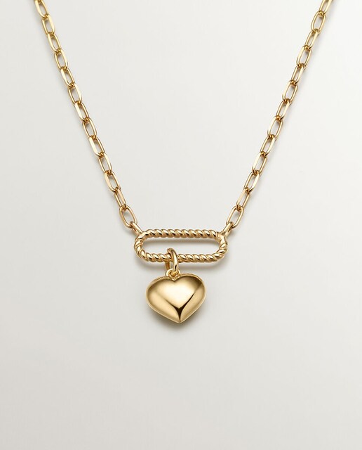 Imagen 0 de Collar San Valentin de eslabones forza de plata bañada en oro de 18K con corazón
