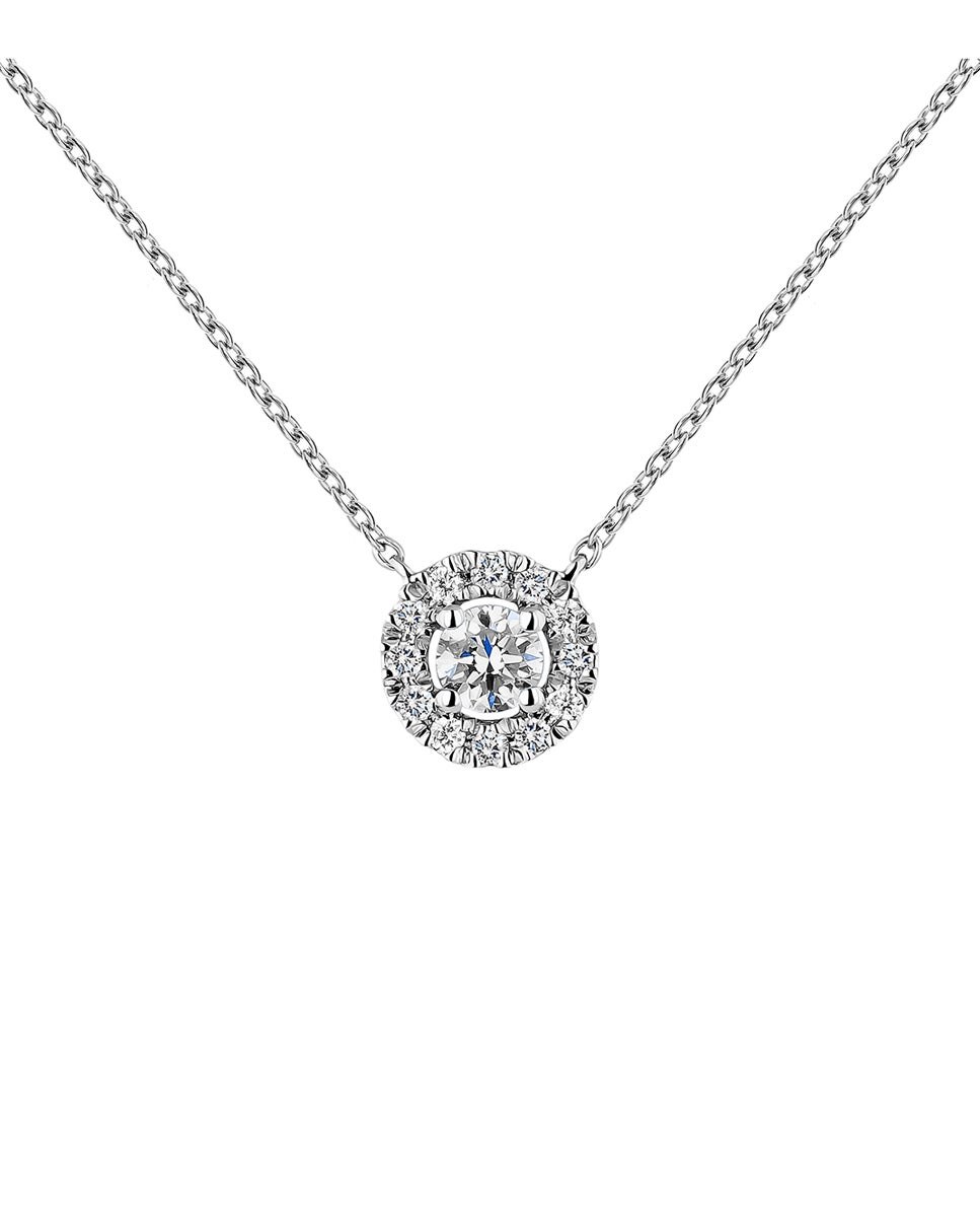 Imagen 0 de Colgante de oro blanco de 18k con diamante de 0,11cts y orla de diamantes Blanco