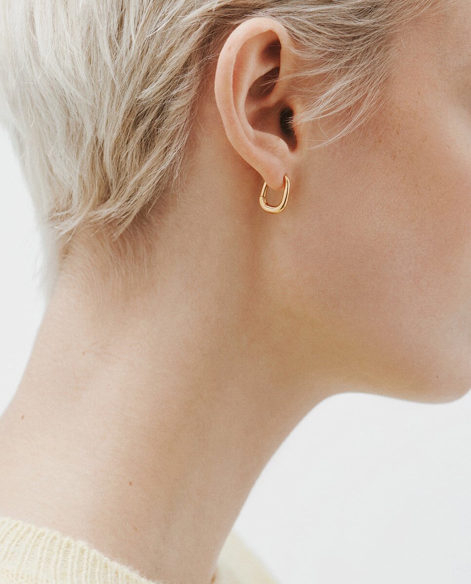 Pendientes de aro grueso de plata 925 bañada en oro amarillo de 18K Oro-4