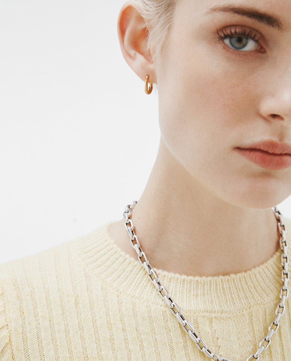 Pendientes de aro grueso de plata 925 bañada en oro amarillo de 18K Oro-6