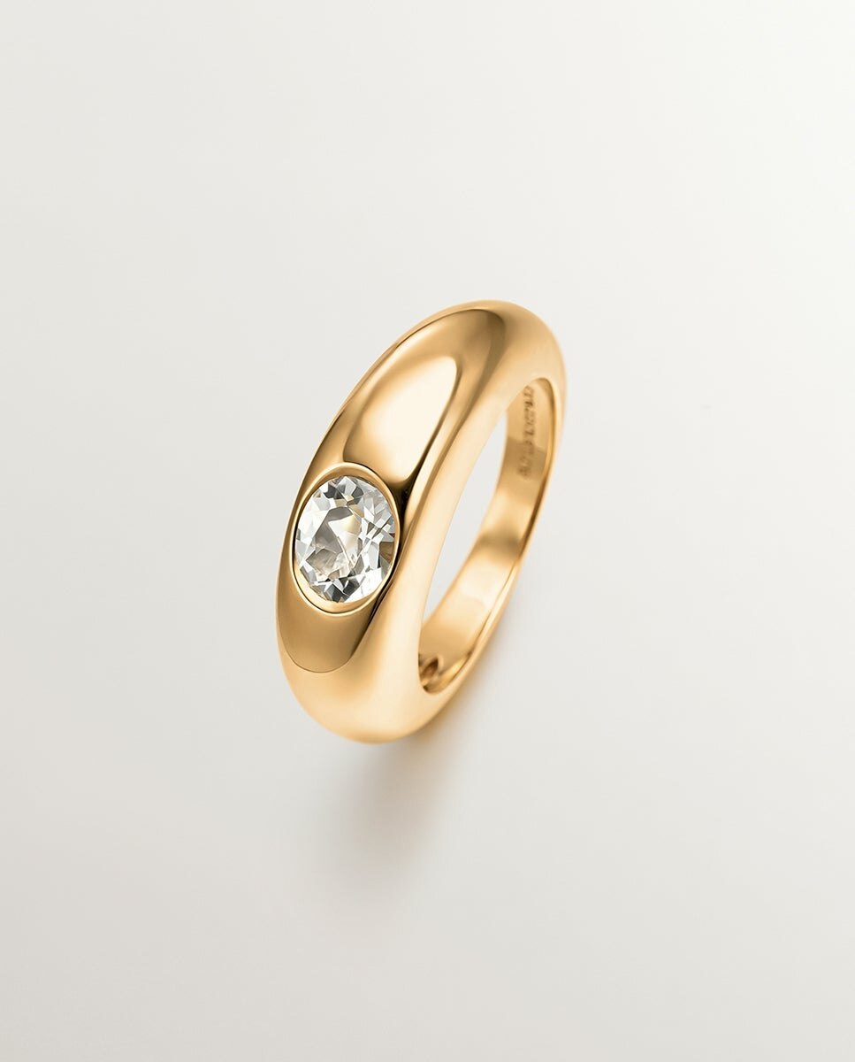 Anillo de plata 925 bañada en oro amarillo de 18k con cuarzo verde