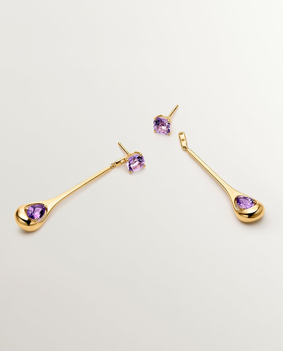 Pendientes largos de plata 925 con amatistas rosas y moradas - Aristocrazy - Morado Morado-3