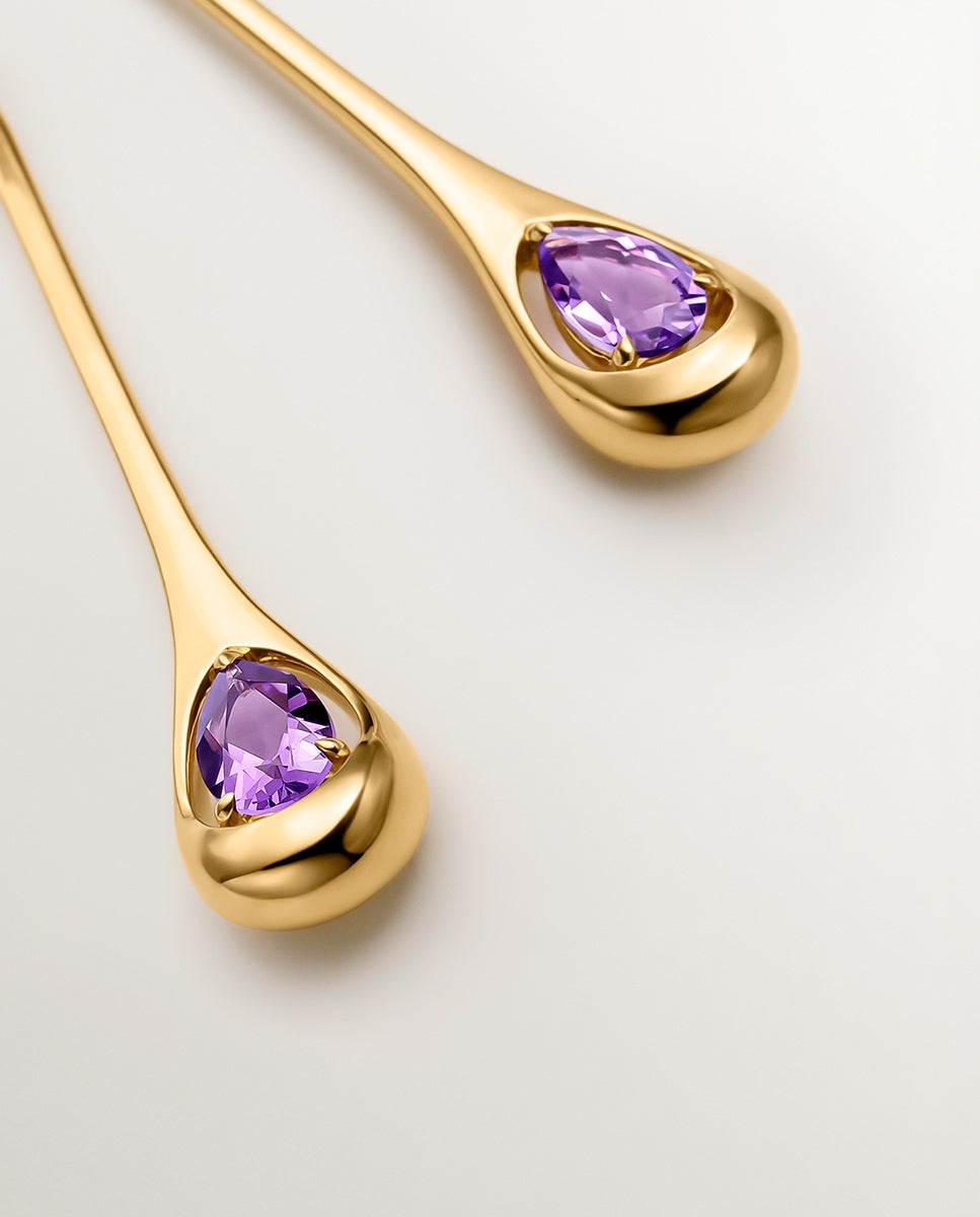Pendientes largos de plata 925 con amatistas rosas y moradas - Aristocrazy - Morado Morado-7