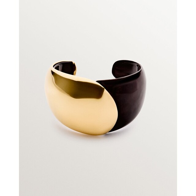 Pulsera rígida de plata 925 bañada en oro amarillo de 18K y ébano
