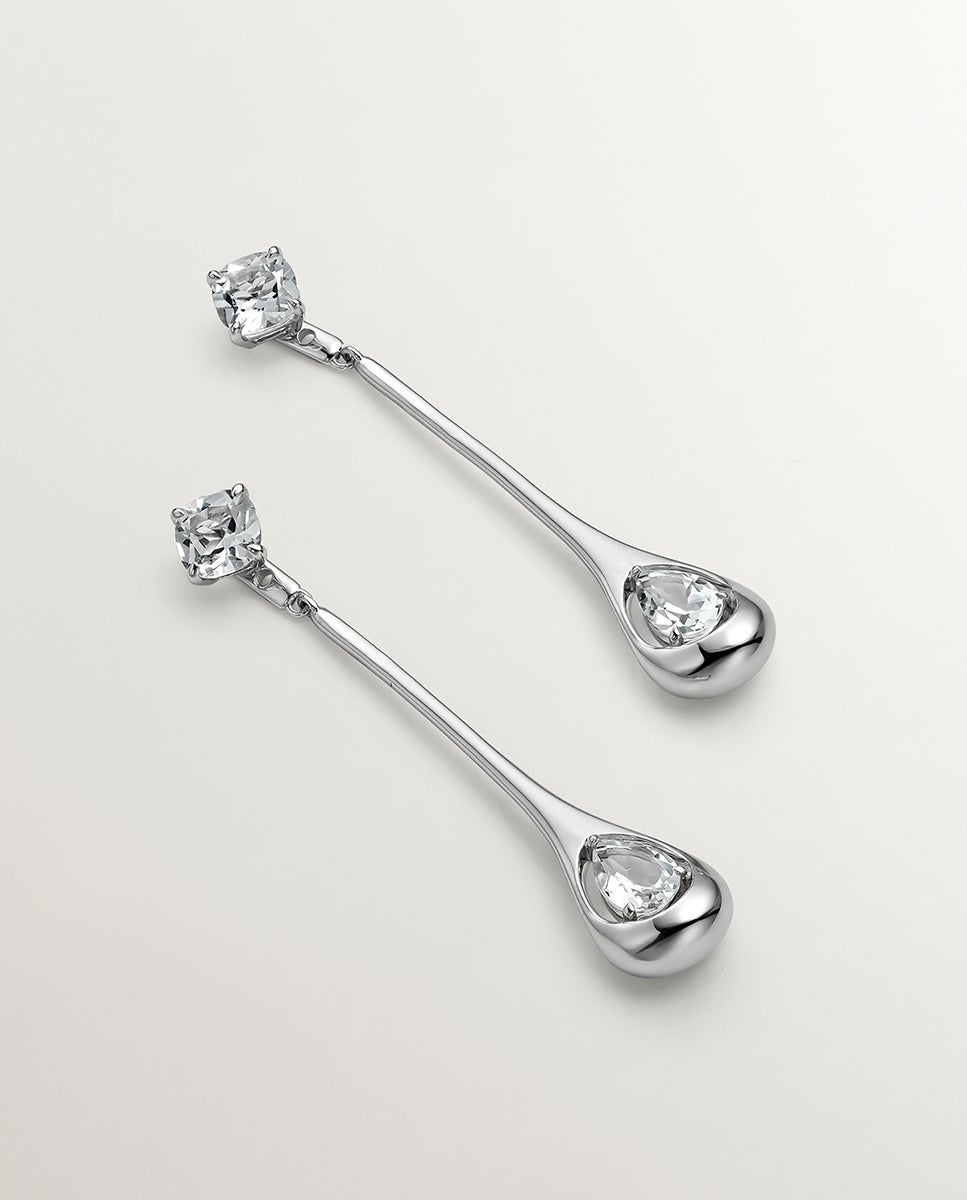 Pendientes largos de plata 925 con topacios blancos - Aristocrazy - Blanco Blanco-3