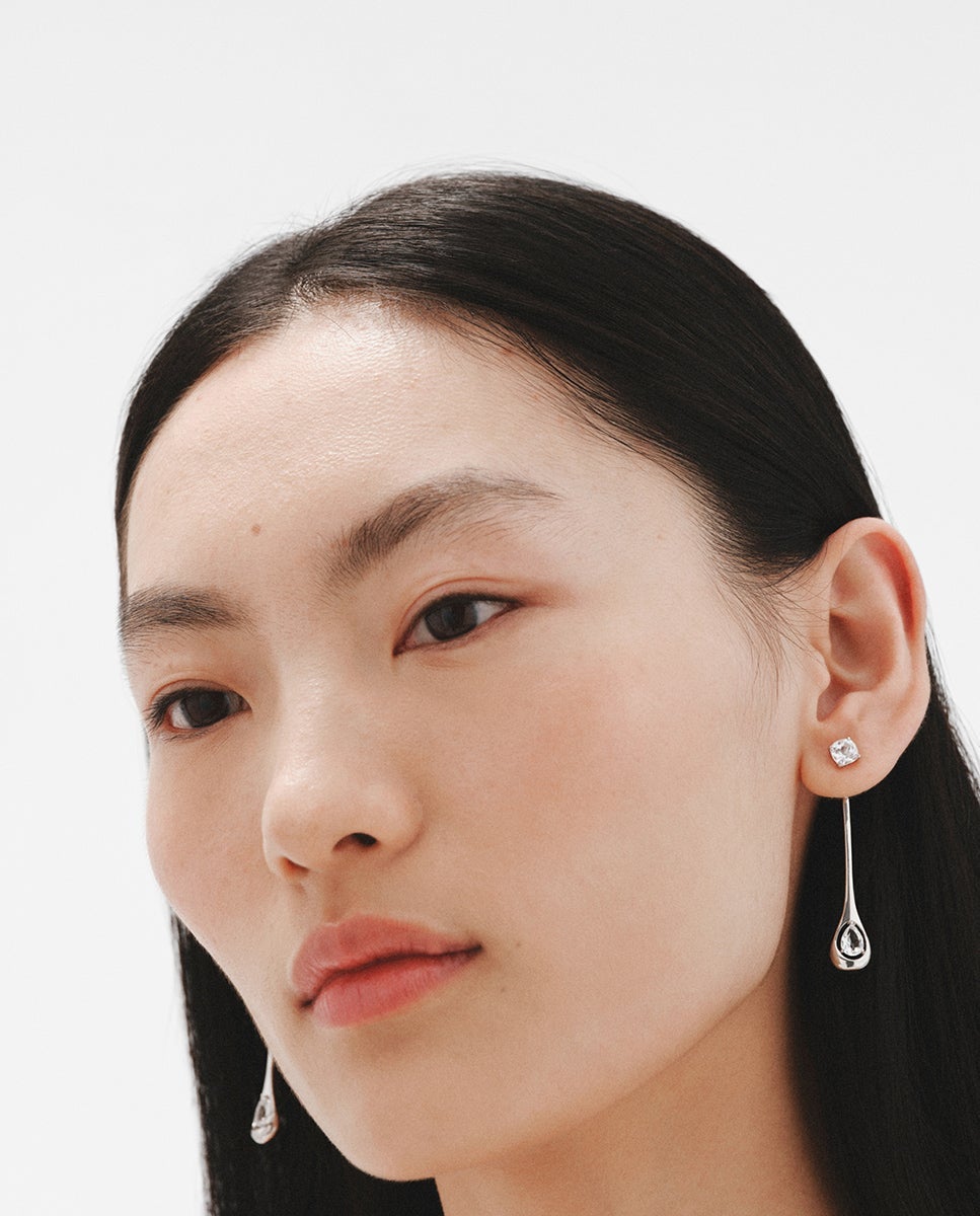 Pendientes largos de plata 925 con topacios blancos - Aristocrazy - Blanco Blanco-4
