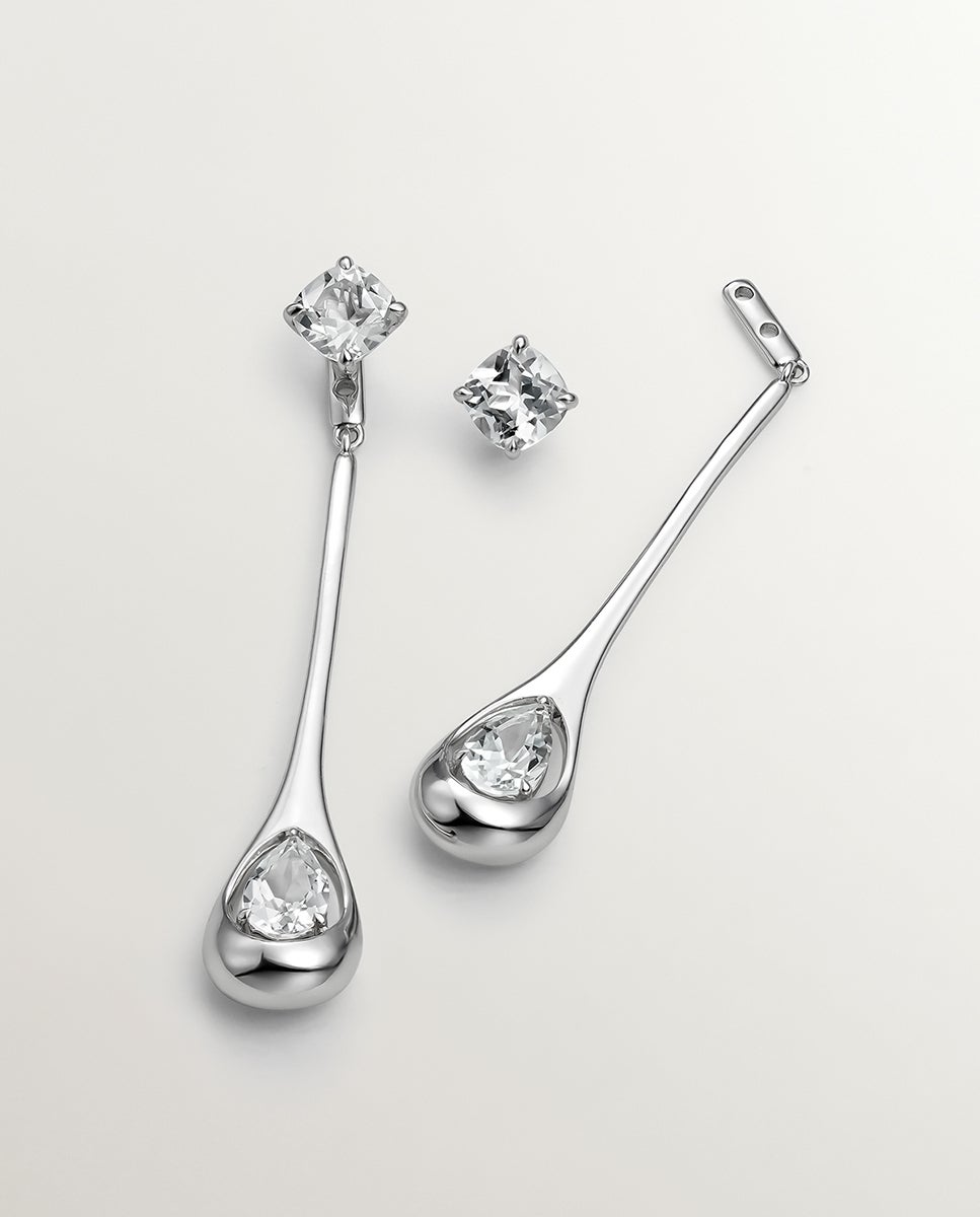 Pendientes largos de plata 925 con topacios blancos - Aristocrazy - Blanco Blanco-5