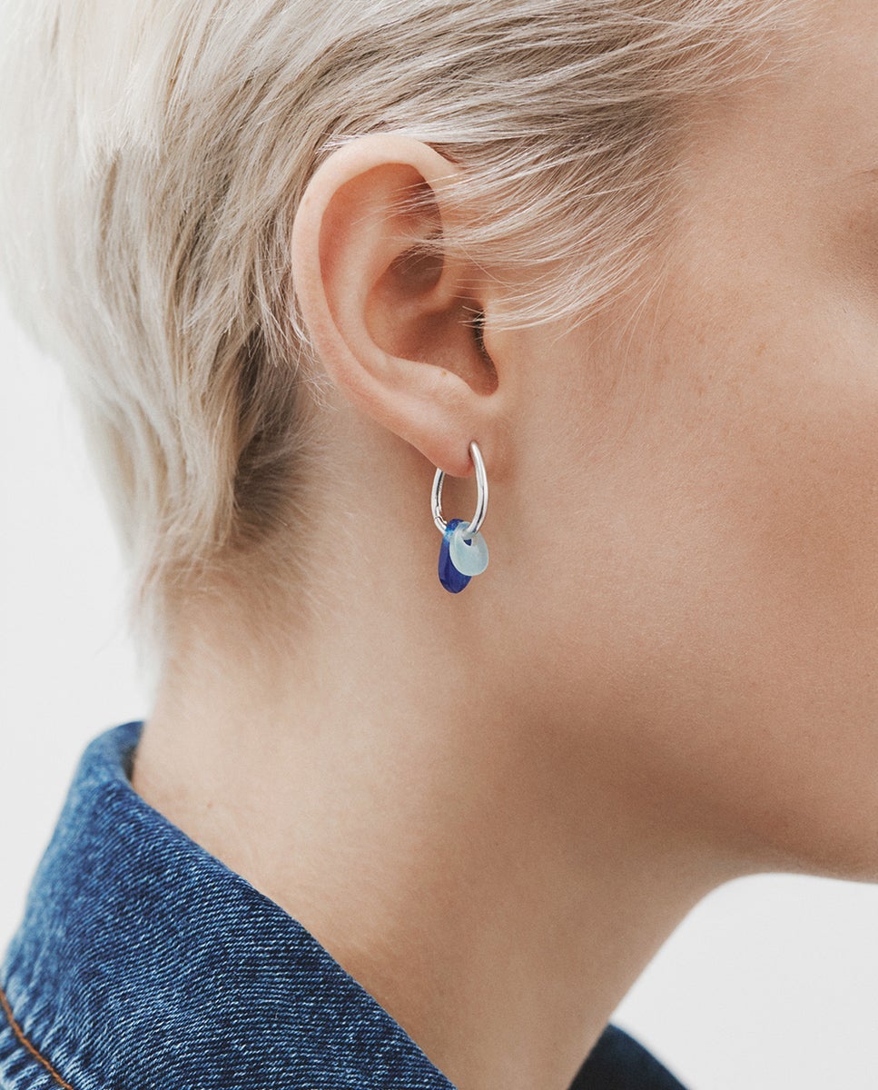 Pendientes de aro de plata 925 con jade azul - Aristocrazy - Blanco Blanco-1