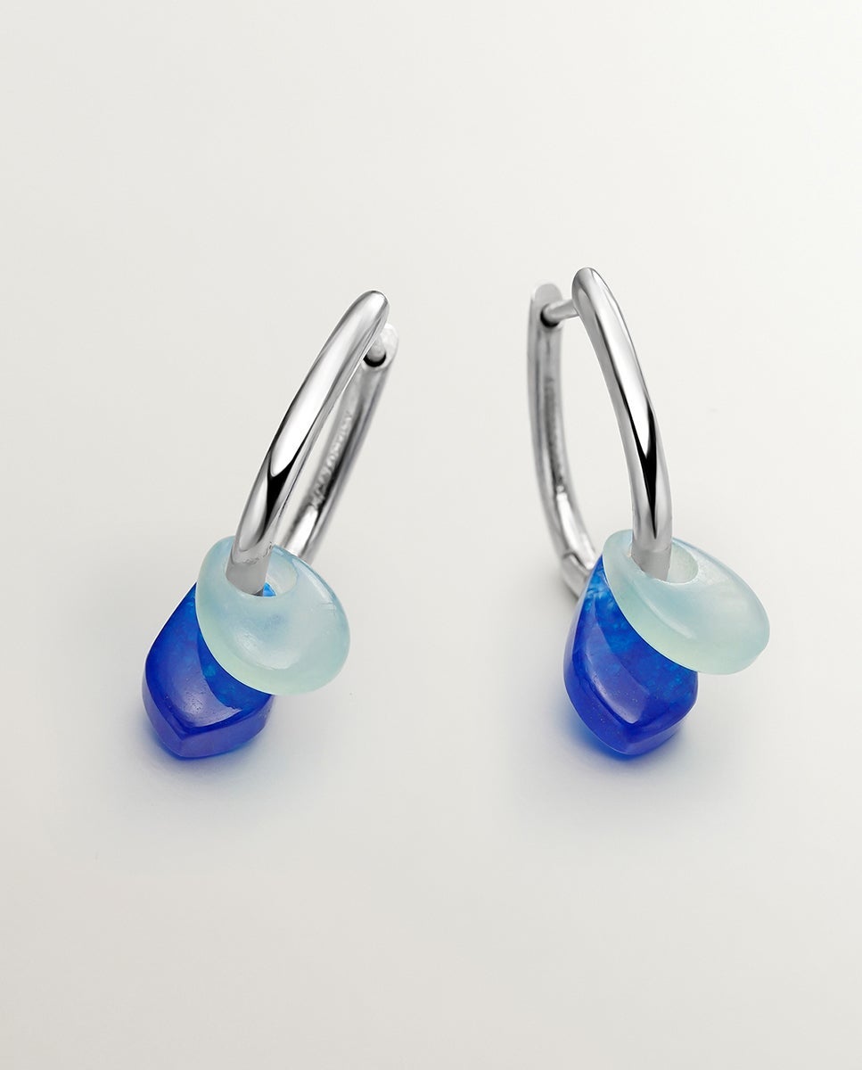 Pendientes de aro de plata 925 con jade azul - Aristocrazy - Blanco Blanco-2