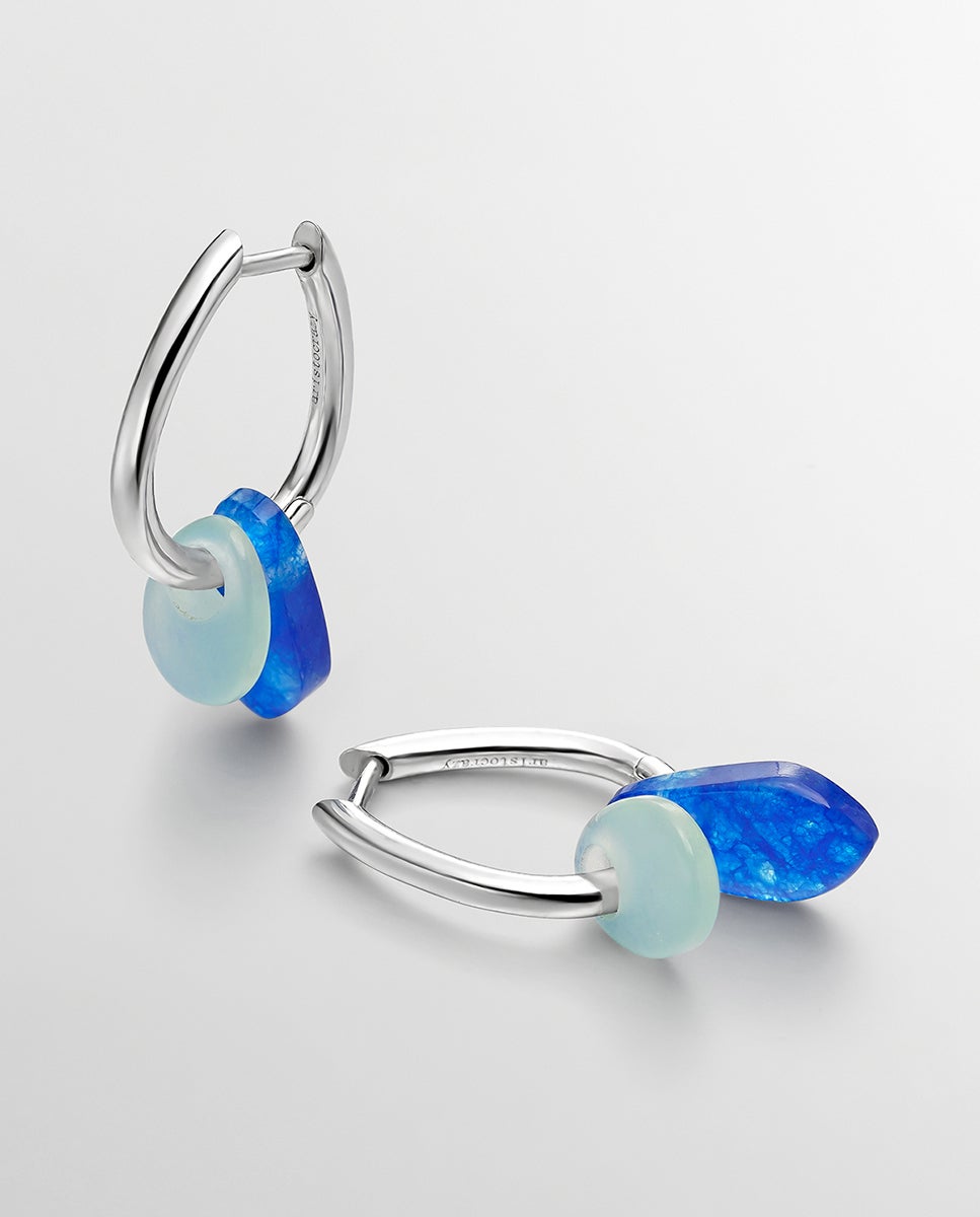 Pendientes de aro de plata 925 con jade azul - Aristocrazy - Blanco Blanco-4