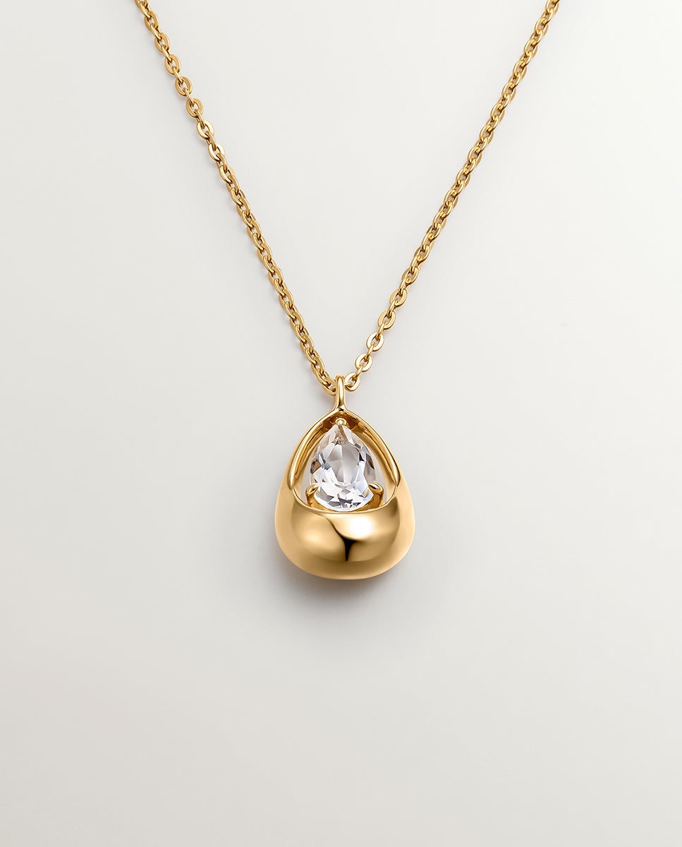 Imagen 0 de Colgante de plata 925 bañada en oro amarillo de 18k con cuarzo blanco Blanco