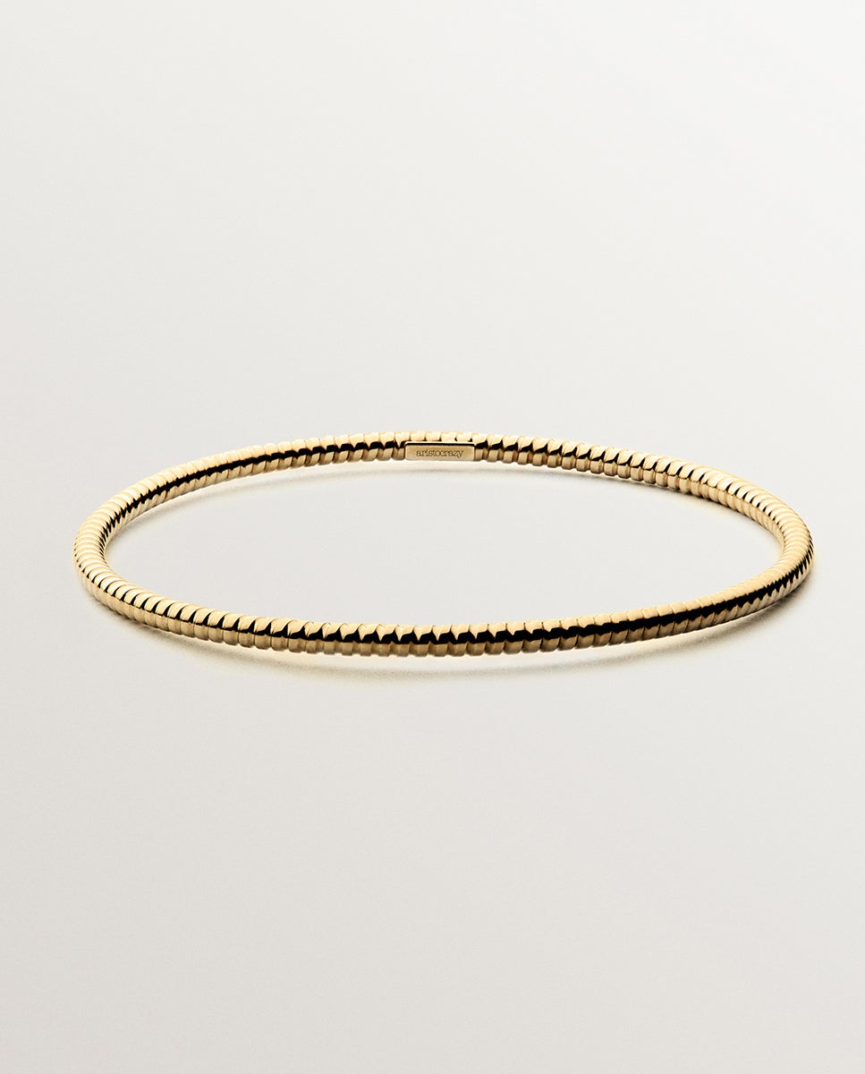 Pulseira Rígida Estilo Semanal de Prata 925 Banhada em Ouro Amarelo de 18K Ouro-2