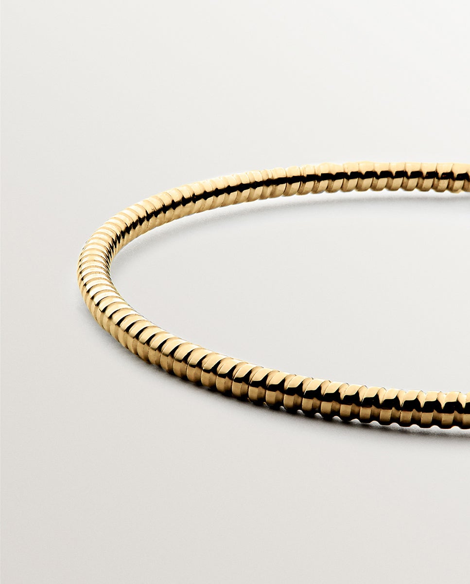 Pulseira Rígida Estilo Semanal de Prata 925 Banhada em Ouro Amarelo de 18K Ouro-3