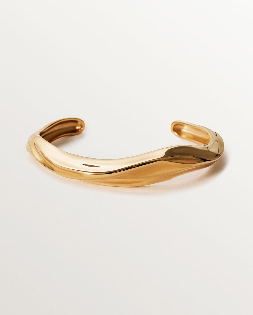 Pulsera rígida de plata 925 bañada en oro amarillo de 18k con textura