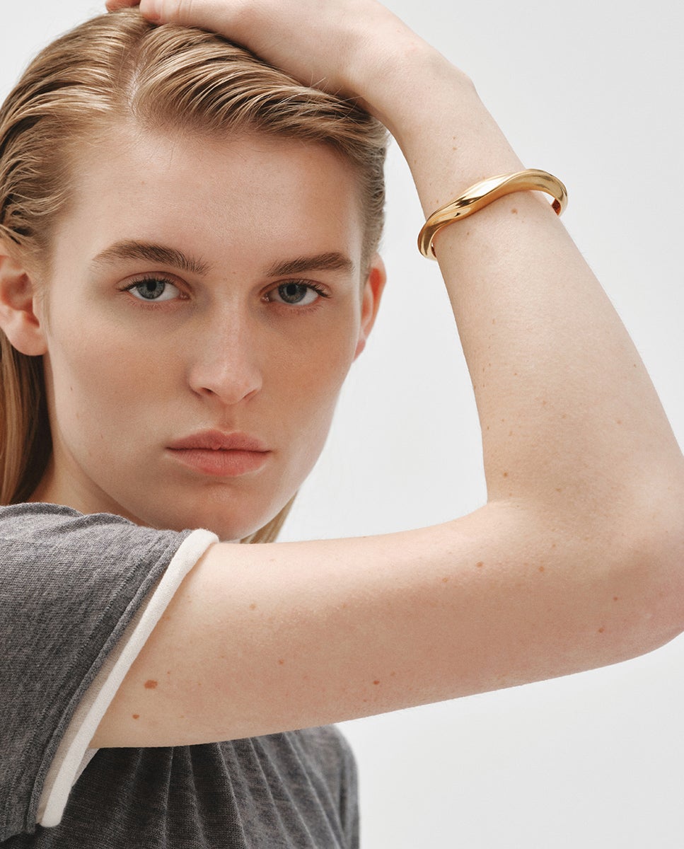 Pulsera rígida de plata 925 bañada en amarillo de 18k con textura - Aristocrazy - Oro Oro-2