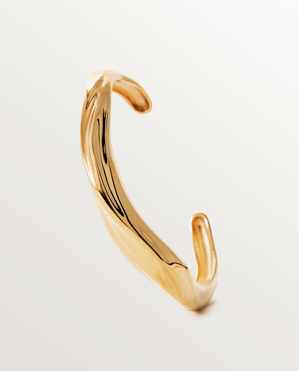 Pulsera rígida de plata 925 bañada en amarillo de 18k con textura - Aristocrazy - Oro Oro-3
