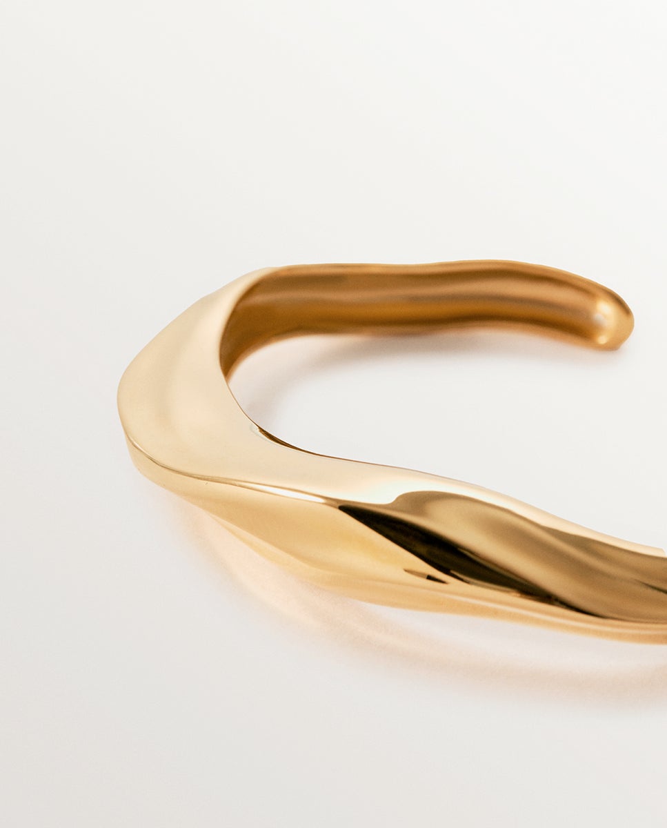 Pulsera rígida de plata 925 bañada en amarillo de 18k con textura - Aristocrazy - Oro Oro-5