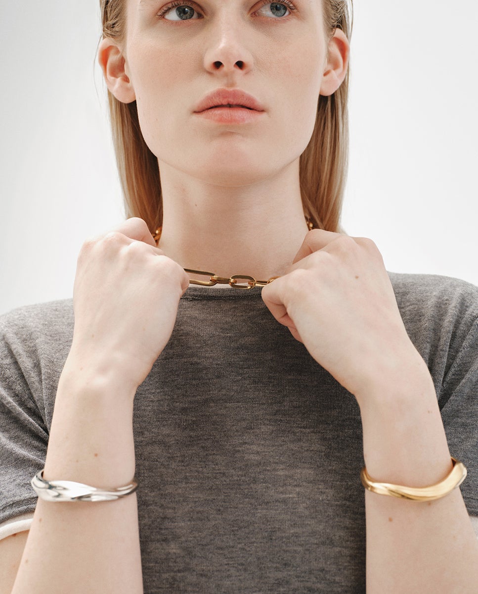 Pulsera rígida de plata 925 bañada en amarillo de 18k con textura - Aristocrazy - Oro Oro-6
