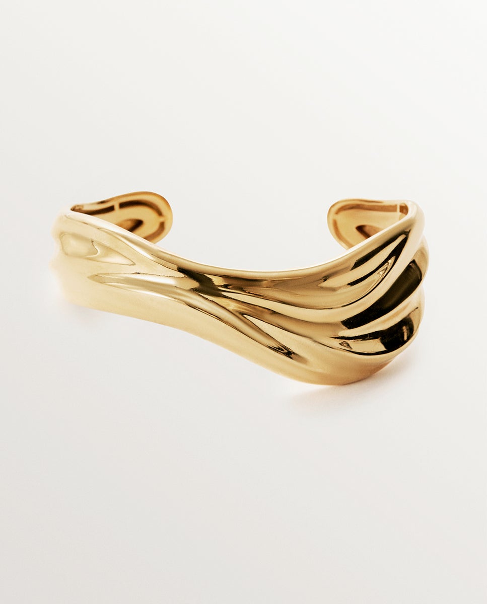 Pulsera rígida de plata 925 bañada en amarillo de 18k con textura - Aristocrazy - Oro Oro-1
