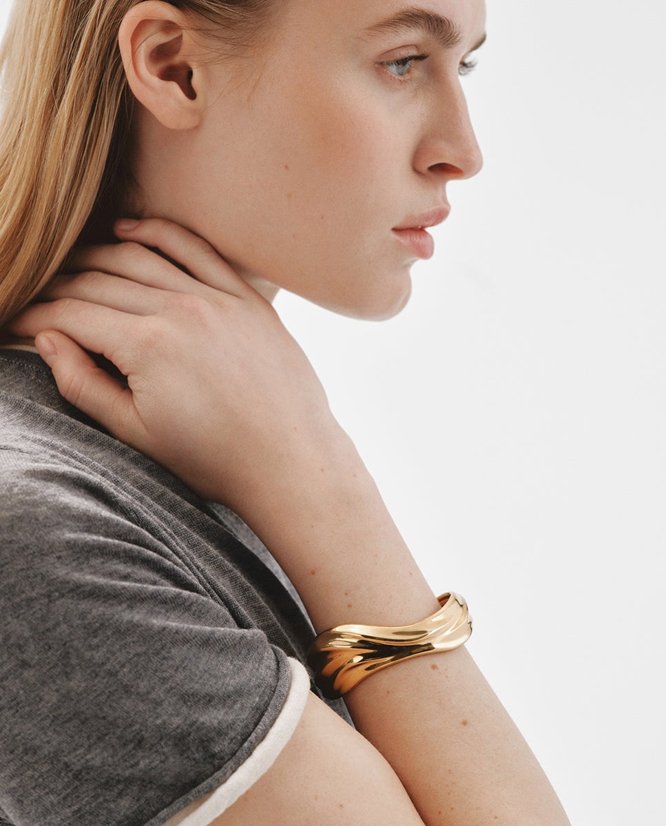 Pulsera rígida de plata 925 bañada en amarillo de 18k con textura - Aristocrazy - Oro Oro-2