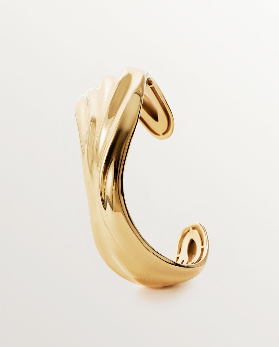 Pulsera rígida de plata 925 bañada en amarillo de 18k con textura - Aristocrazy - Oro Oro-3