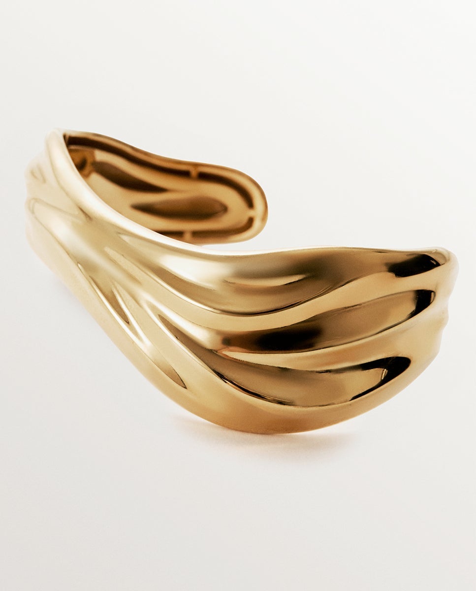 Pulsera rígida de plata 925 bañada en amarillo de 18k con textura - Aristocrazy - Oro Oro-5
