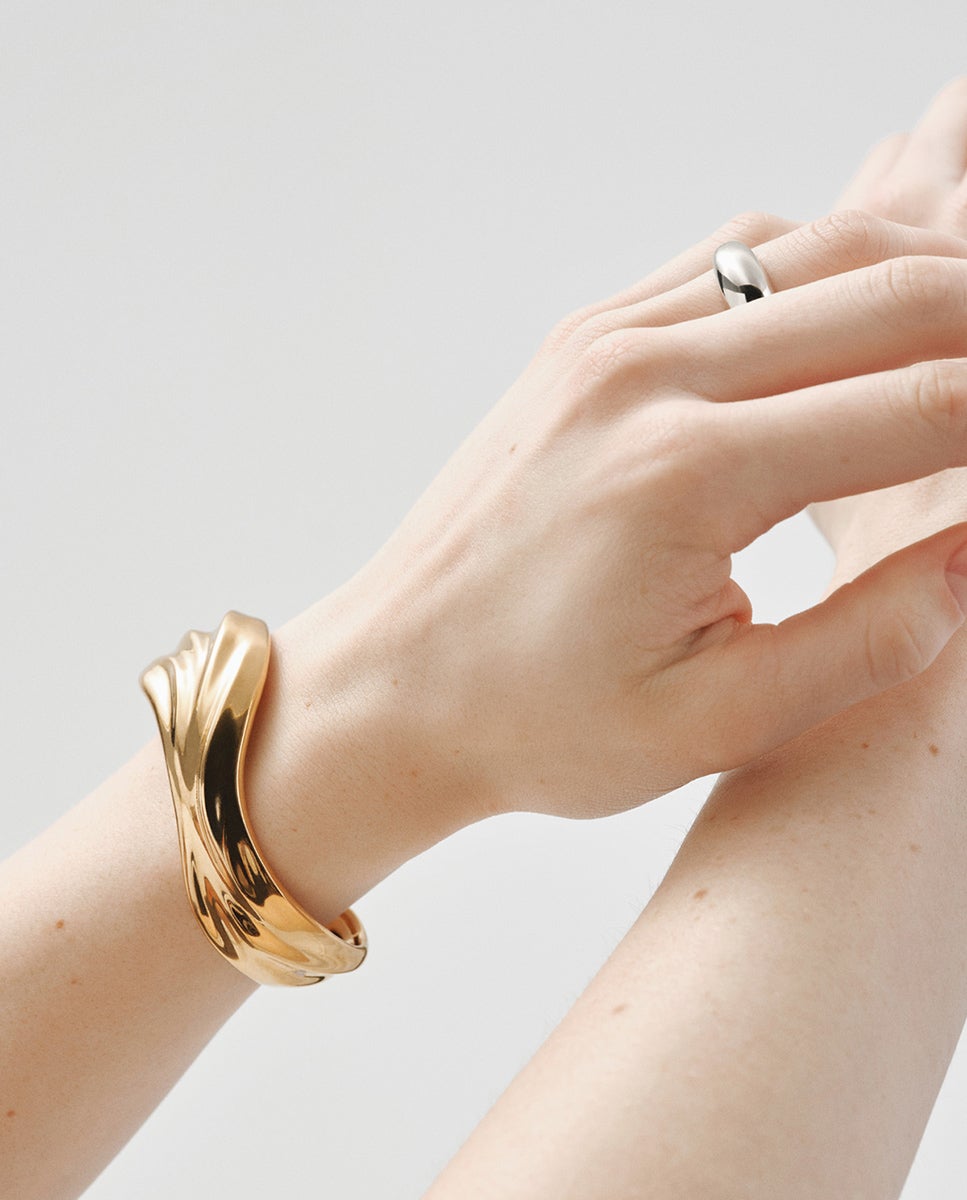 Pulsera rígida de plata 925 bañada en amarillo de 18k con textura - Aristocrazy - Oro Oro-6