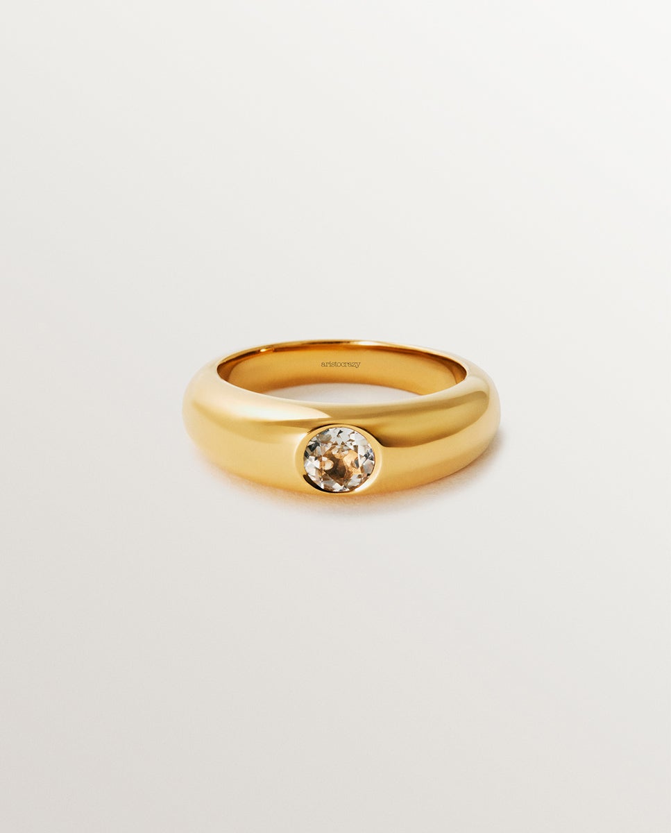 Anillo de plata 925 bañada en oro amarillo de 18k con topacio - Aristocrazy - Blanco Blanco-3