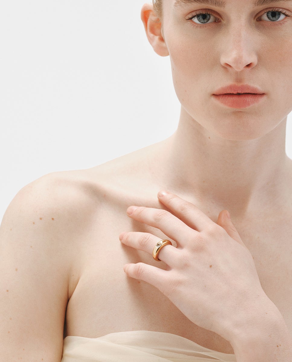Anillo de plata 925 bañada en oro amarillo de 18k con topacio - Aristocrazy - Blanco Blanco-4