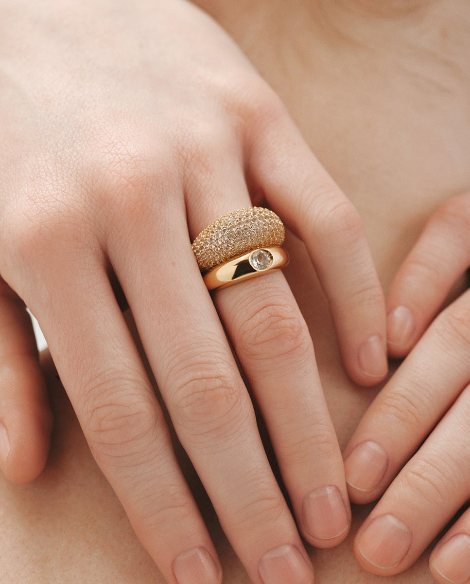 Anillo de plata 925 bañada en oro amarillo de 18k con topacio - Aristocrazy - Blanco Blanco-6