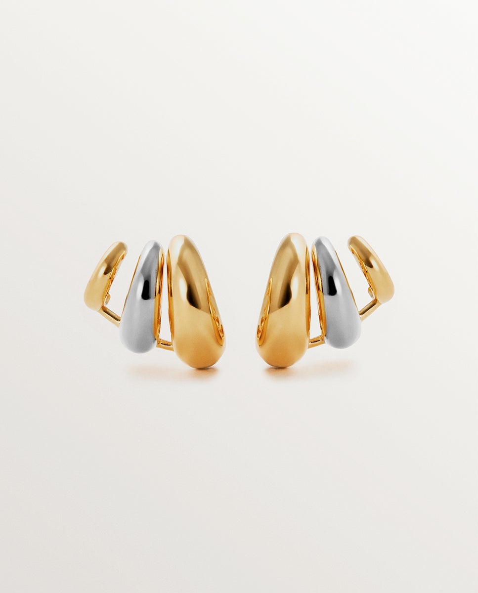Pendientes trepadores de plata 925 bañada en rodio y oro amarillo de 18k