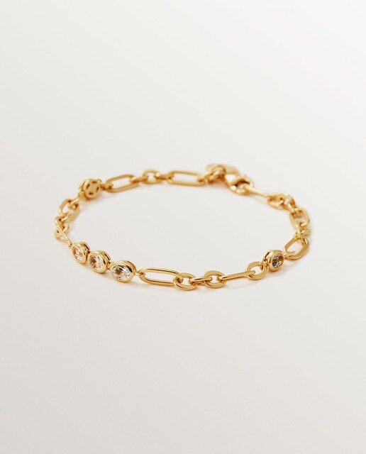 Imagen 0 de Pulsera de cadena de plata 925 bañada en oro amarillo de 18K con topacios blancos
