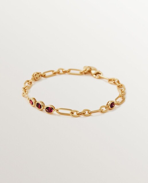 Imagen 0 de Pulsera de cadena de plata 925 bañada en oro amarillo de 18K con rodolitas rojas