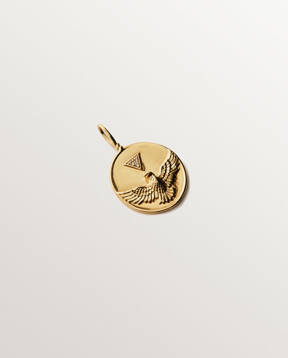 Charm de plata 925 bañada en amarillo de 18k con topacios blancos y motivo de pájaro - Aristocrazy - Oro Oro-1