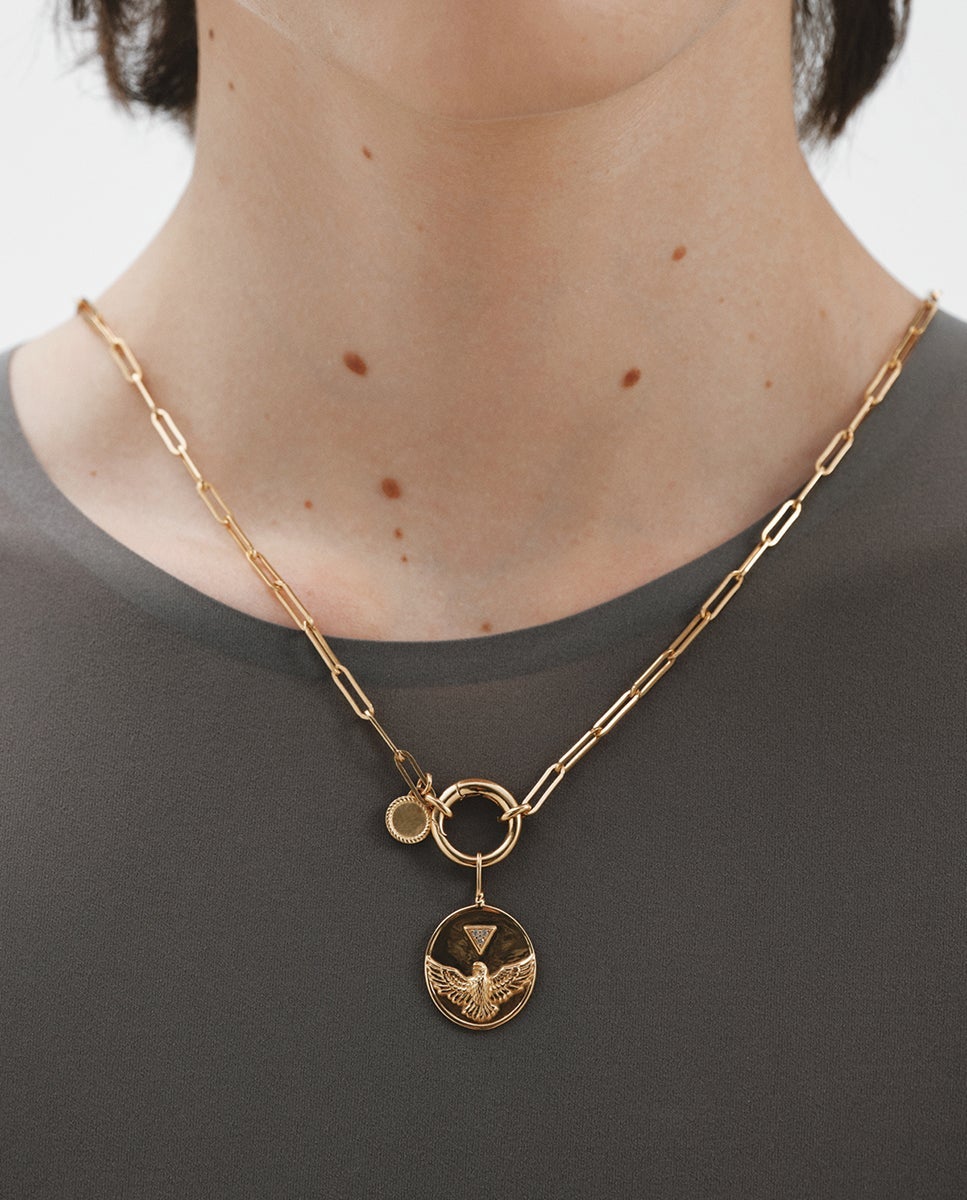 Charm de plata 925 bañada en amarillo de 18k con topacios blancos y motivo de pájaro - Aristocrazy - Oro Oro-2
