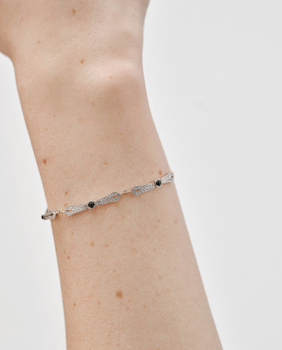 Pulsera de oro blanco de 18k con ónix y diamantes en talla brillante - Aristocrazy - Negro Negro-2