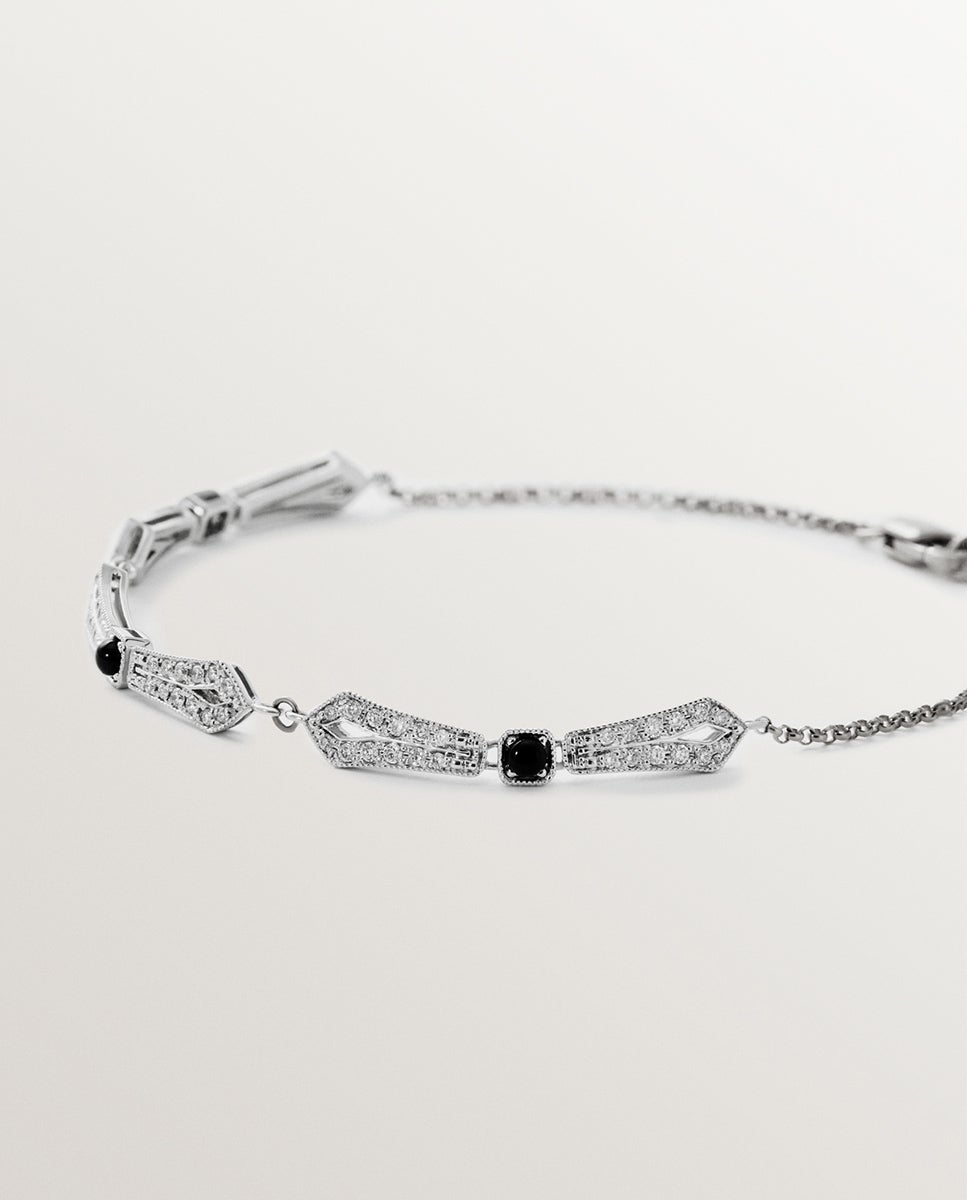 Pulsera de oro blanco de 18k con ónix y diamantes en talla brillante - Aristocrazy - Negro Negro-3