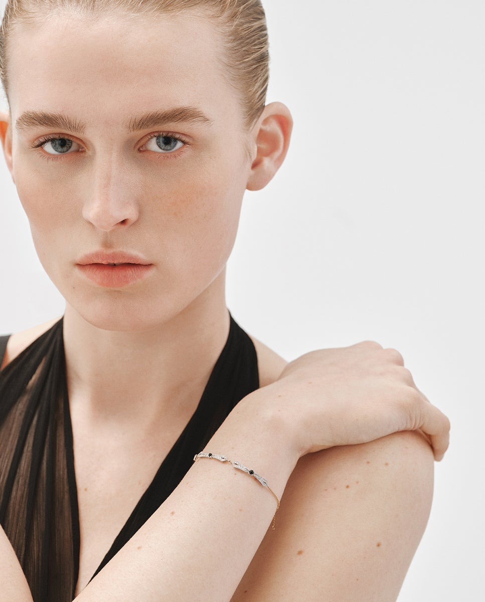 Pulsera de oro blanco de 18k con ónix y diamantes en talla brillante - Aristocrazy - Negro Negro-4