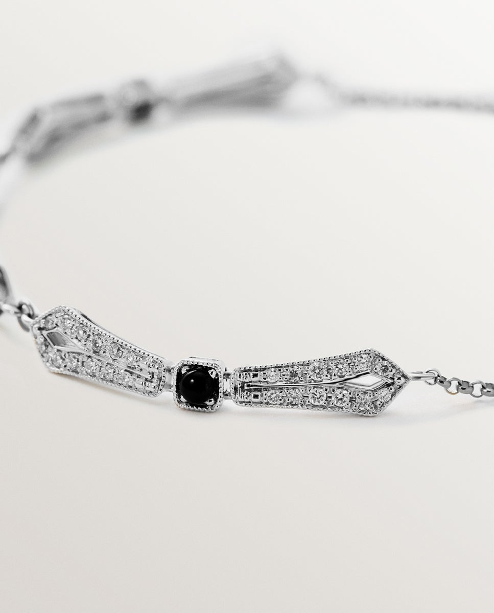 Pulsera de oro blanco de 18k con ónix y diamantes en talla brillante - Aristocrazy - Negro Negro-5