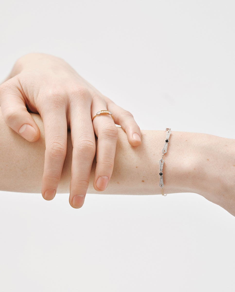 Pulsera de oro blanco de 18k con ónix y diamantes en talla brillante - Aristocrazy - Negro Negro-6